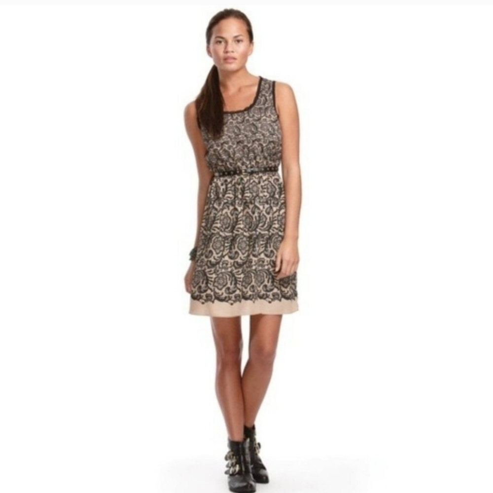 Rodarte For Target Tan/Black Lace Print Lightweight Pullover Mini Dress Size XS